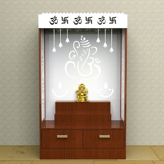 Customized Pooja Mandir With Door And Cabinets Storage / Wooden Temple For Home And Office / Puja Mandir / Color Brown