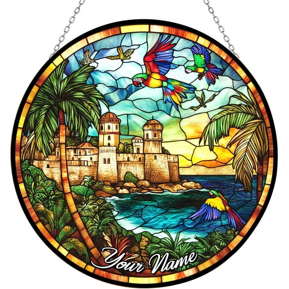 Customized Puerto Rico Suncatcher Stained Glass Window Hangings Sun Catchers Colorful Ornament Gifts for Women Mom Wife Halloween Christmas Housewarming