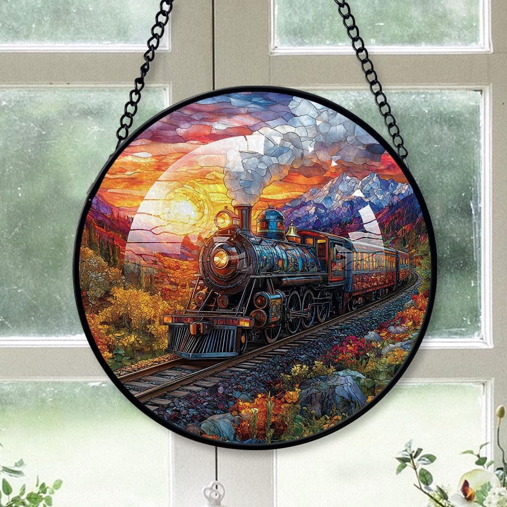 Customized Rails Train Suncatcher Stained Glass, Rails Train Gifts for ...