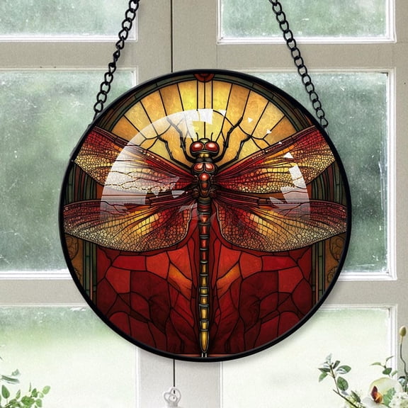 Customized Red Dragonfly Suncatcher Stained Glass, Red Dragonfly Gifts for Women for Window Hanging, Red Dragonfly American Glass Hanging M1qPI0 (Red Dragonfly 23)