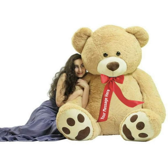 Customized Ribbon around Neck of Big Plush Giant 6 Foot Teddy Bear Soft wears Neck Ribbon that You Design