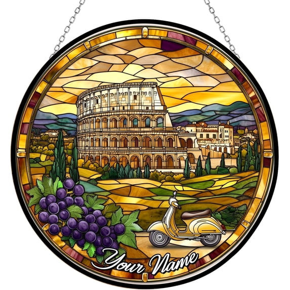Customized Roman Italy Stained Glass Window Hanging, Custom Name Stained Glass Suncatcher for Women, Window Decor Perfect Home Décor