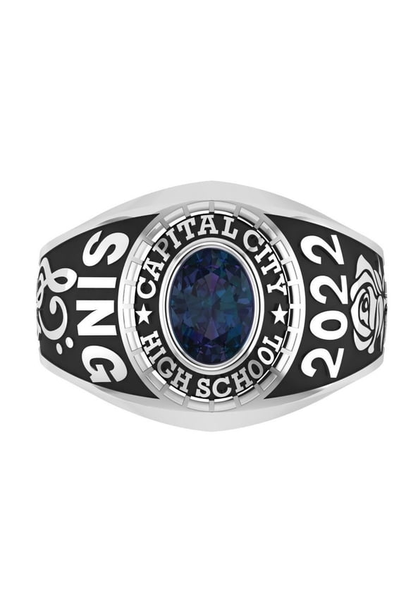 Customized School Name Year Inside Engraving Personalized Graduation Achievement Ring with Oval Center Stone 925 Sterling Silver