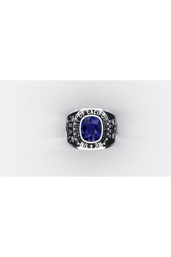 Customized School Name Year Inside Engraving Personalized Oval Cut Blue Crystal Fashion Ring 925 Sterling Silver