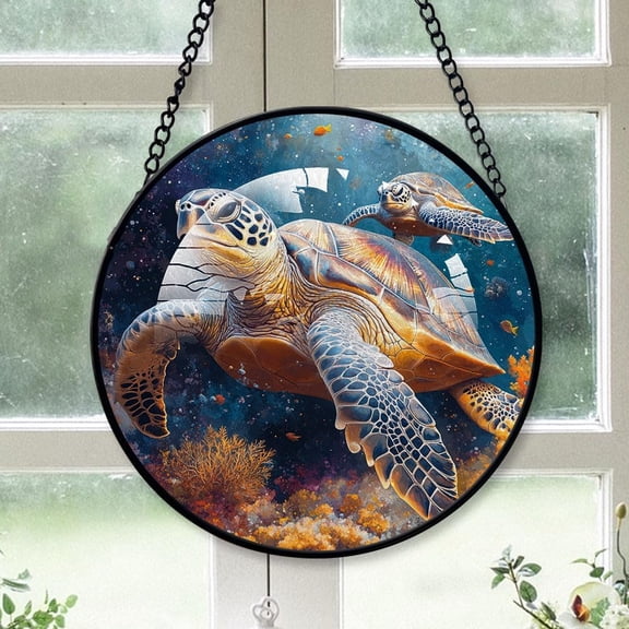 Customized Sea Turtles Stained Glass, Sea Turtles Glass Panel Sun Catchers Pretty Gifts, Sea Turtles Decoration for Home Garden Christmas Party Wedding WuayA6 (Sea Turtles 15)