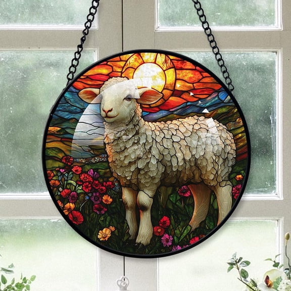 Customized Sheep Stained Glass, Sheep Glass Panel Sun Catchers Pretty Gifts, Sheep Decoration for Home Garden Christmas Party Wedding J7WurB (Sheep 11)