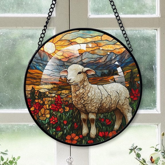 Customized Sheep Stained Glass Window Hangings, Sheep Colorful Glass Panel Pretty Gifts, Sheep Decoration for Home Garden Christmas j7cUGj (Sheep 13)