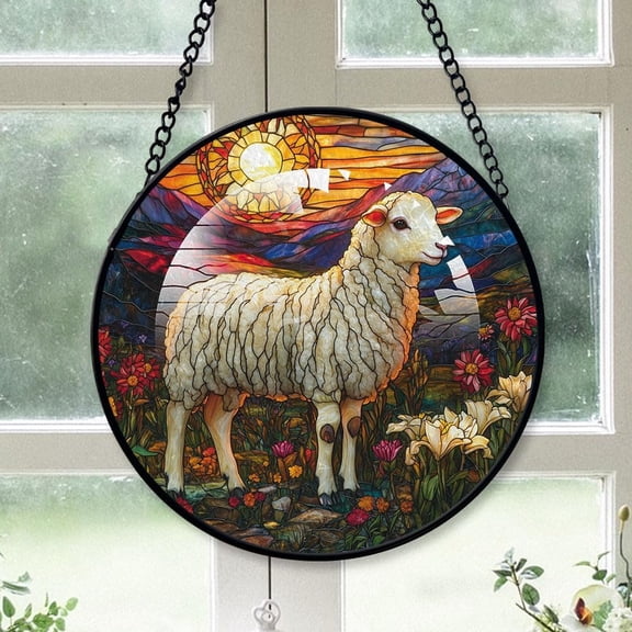 Customized Sheep Suncatcher Stained Glass, Sheep Gifts for Women for Window Hanging, Sheep American Glass Hanging nBHBbh (Sheep 9)