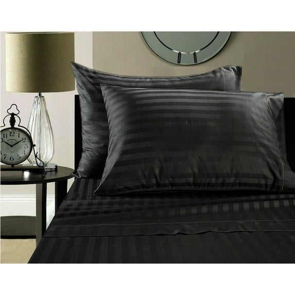 Customized Sheet Set For RV Camper King Size (72x80) Stripe Black easy to fit in RV-mattress - 600 Thread Count 100% Cotton By The Great American Store