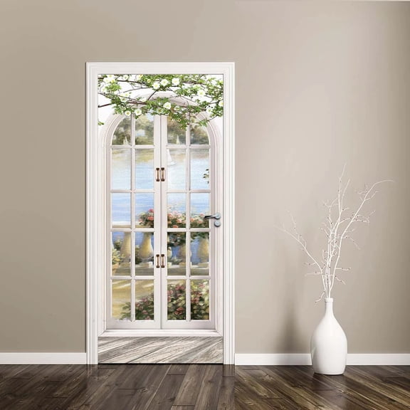 Customized Size Door Sticker Adhesive D Elevator Geometric Full Door Wrap Poster Landscape Door Mura