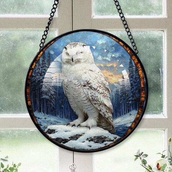 Customized Snowy Owl Stained Glass, Snowy Owl Suncatchers, Snowy Owl Window Hangings, Stained Glass for Home Décor ff5u61 (Snowy Owl 12)