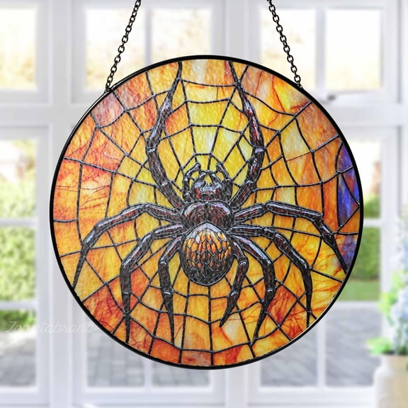 Customized Spider Stained Glass Suncatcher, Personalized Spider Window Hanging, Glass Spider Art, Spider Lover Gift, Unique Home Decor