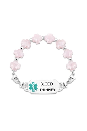Customized Stainless Steel Medical Alert First Responder ID Tag Bracelet | Double Lobster Clasp Natural Greek Cross Stone Hospital Rescue Bracelet with Rod of Asclepius for Life-Saving
