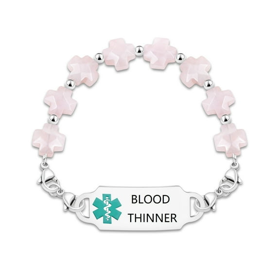 Customized Stainless Steel Medical Alert First Responder ID Tag Bracelet | Double Lobster Clasp Natural Greek Cross Stone Hospital Rescue Bracelet with Rod of Asclepius for Life-Saving