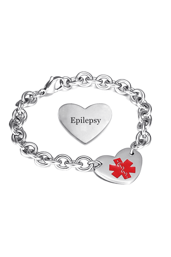 Customized Stainless Steel Medical Alert ID Heart Bracelet for Women Personalized Name ICE Disease Allergy Awareness Identification Jewelry for Emergency, 8.46 inch, with Aid Bag