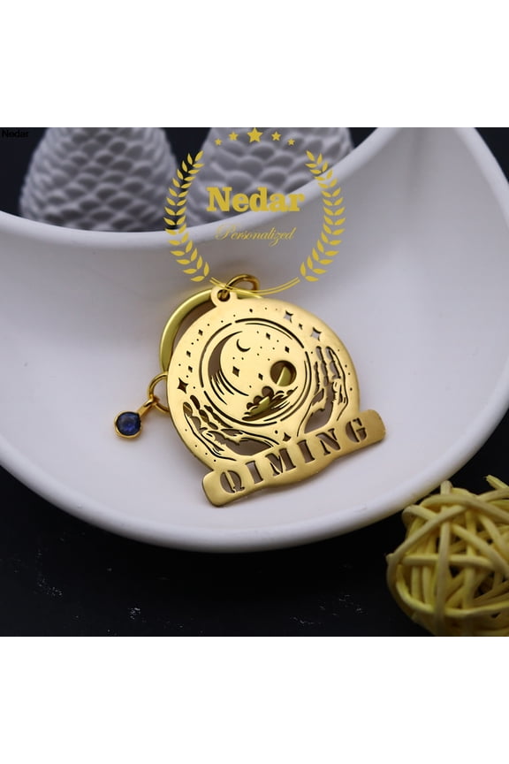 Customized Stars Moon Keychain Stainless Steel Sun Cloud Birthstone Custom Nameplate Keyring Birthday Valentine's Day Gift