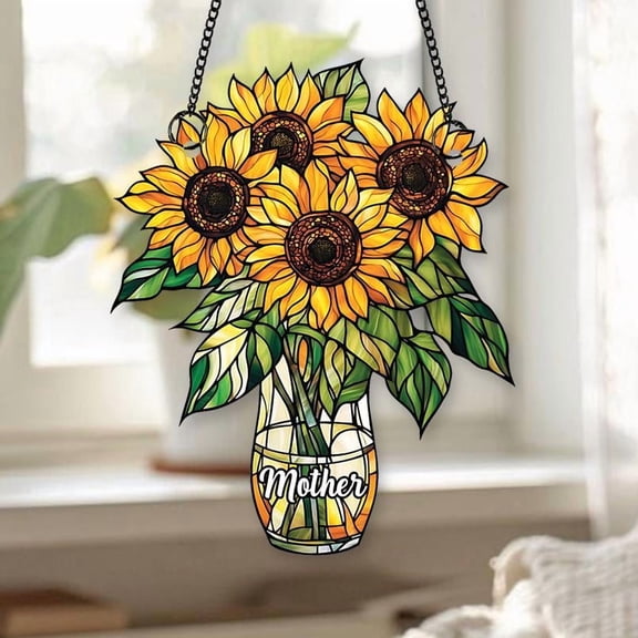 Customized Sunflower In Vase Acrylic Suncatcher Birth Month Flower Mothers Day Gift For Her Window Hanging