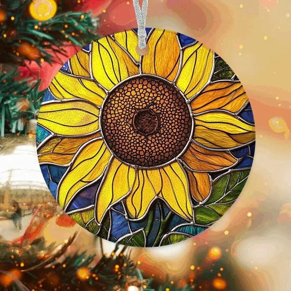 Customized Sunflower Stained Glass Ornaments, Sunflower for Christmas Tree, Sunflower Suncatcher, Christmas Hanging Décor eUXXSH