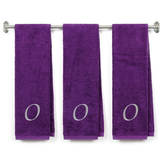 Customized Terry Cotton Gym Fitness Towel for Men, Women, Girls, Boys - Personalized Gift - Purple Color Towel - Silver Script initial O