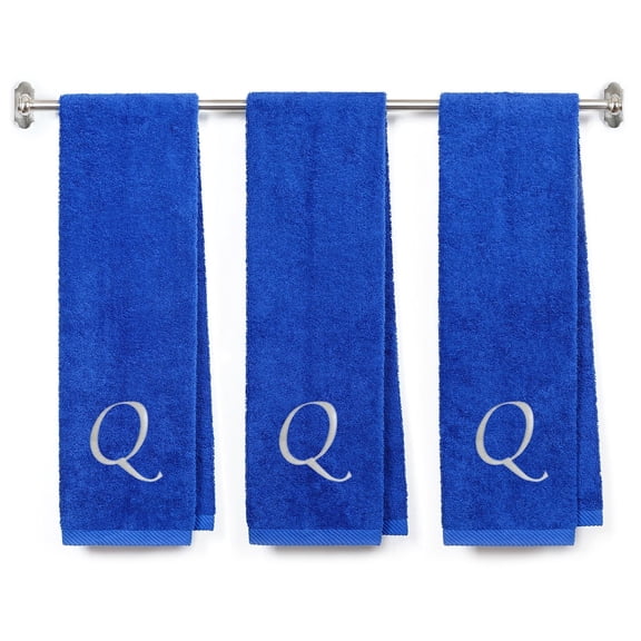 Customized Terry Cotton Gym Fitness Towel for Men, Women, Girls, Boys - Personalized Gift - Royal Color Gym Towel - Silver Script initial Q
