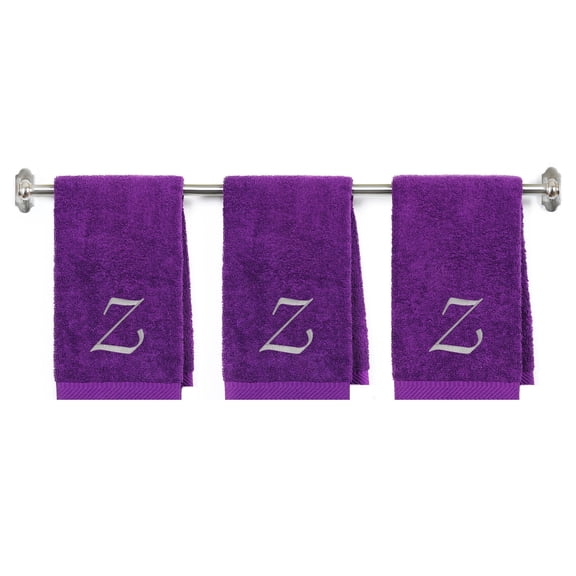 Customized Terry Cotton Hand Towel for Bathroom and Kitchen - Personalized Gift - Purple Color Towel - Silver Script Initial Z
