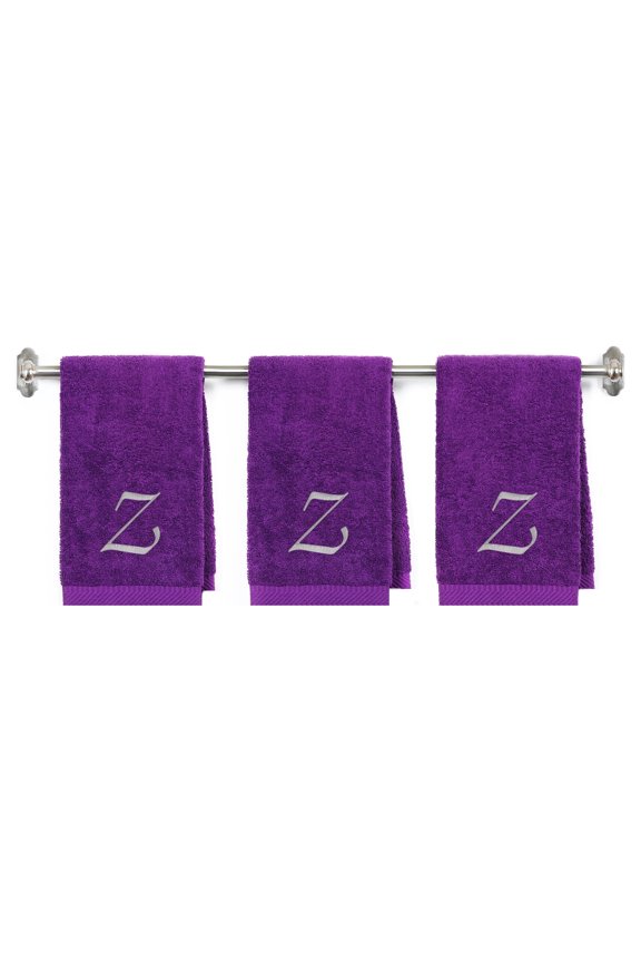 Customized Terry Cotton Hand Towel for Bathroom and Kitchen - Personalized Gift - Purple Color Towel - Silver Script Initial Z