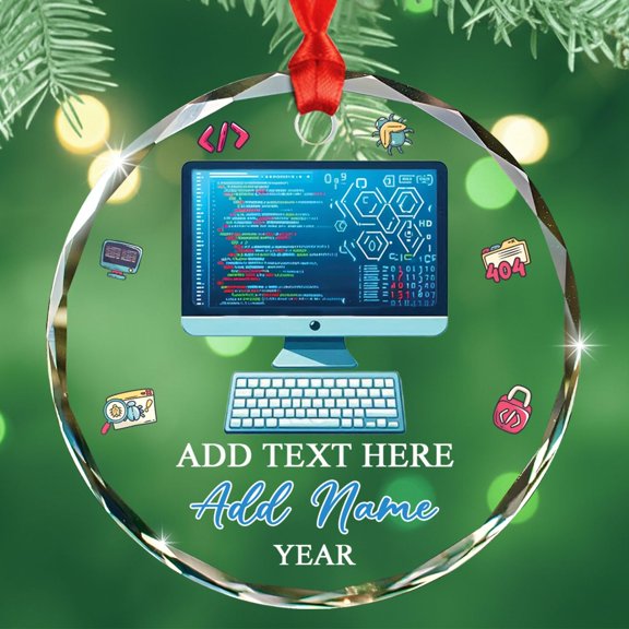 Customized Text/Year & Name Best Programmer Ever Christmas Ornament, Programmer Glass Xmas Ornament Gift for Software Developer IT, Personalized Computer Lover Christmas Tree Hanging Ornament 2025