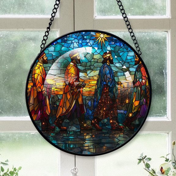 Customized Three Magi Hanging Stained Glass for Windows , Three Magi Hand-Painted Sun Catcher, Three Magi Garden Hangings Christmas, for Home Décor SR7pm7