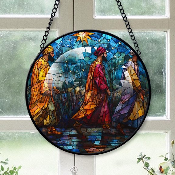 Customized Three Magi Hanging Stained Glass for Windows , Three Magi Hand-Painted Sun Catcher, Three Magi Garden Hangings Christmas, for Home Décor xzmn73