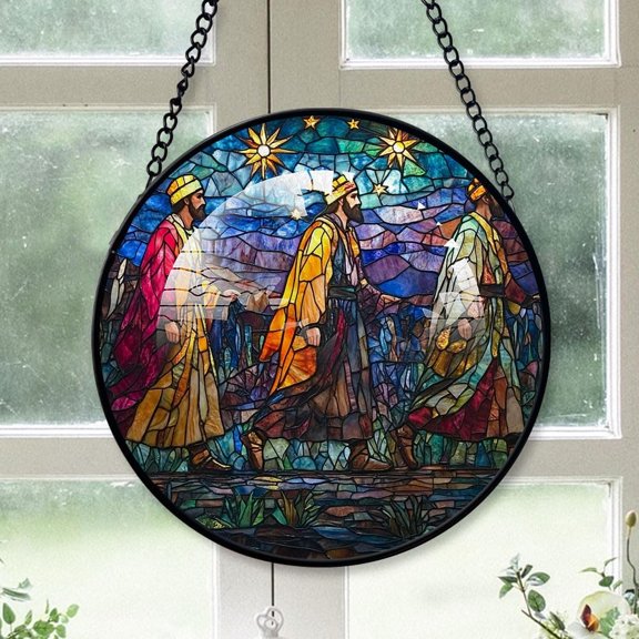 Customized Three Magi Stained Glass, Three Magi Glass Panel Sun Catchers Pretty Gifts, Three Magi Decoration for Home Garden Christmas Party Wedding DPag7J