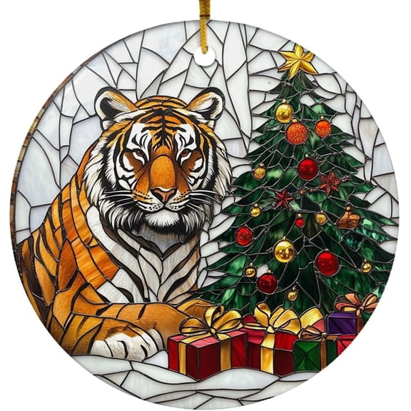 Customized Tiger Stained Glass Ornaments, Tiger for Christmas Tree, Tiger Suncatcher, Tiger Christmas Hanging Dcor Pu71j6