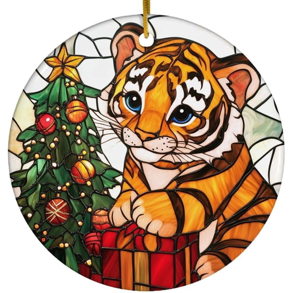 Customized Tiger Stained Glass Ornaments, Tiger for Christmas Tree, Tiger Suncatcher, Tiger Christmas Hanging Dcor hECnPu