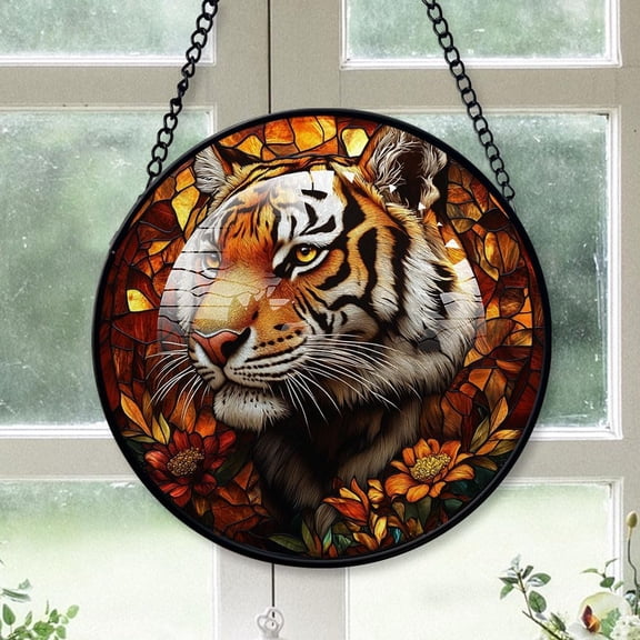 Customized Tiger Stained Glass Window Hangings, Tiger Colorful Glass Panel Pretty Gifts, Tiger Decoration for Home Garden Christmas W2GgAk (Tiger 2)