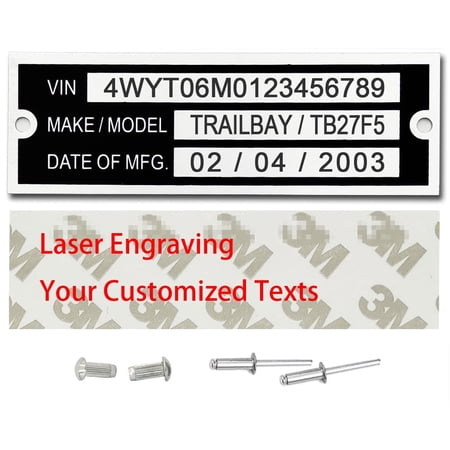 Customized Trailer VIN ID Plate, Custom Plates, VIN Tags, Data TAG Blank Model Identification VIN Serial Number, Model, Date MFG, GVWR, Tailgating id Plate for Cargo Carriers Trucks Boat