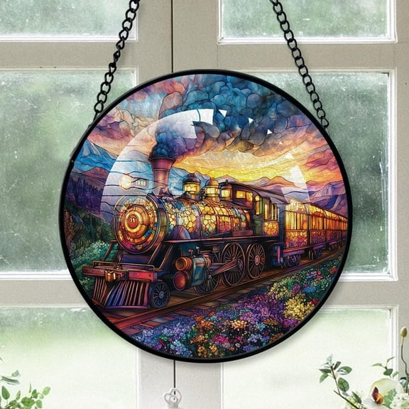 Customized Train Hanging Stained Glass for Windows , Train Hand-Painted Sun Catcher, Train Garden Hangings Christmas, for Home Décor sIKDjy