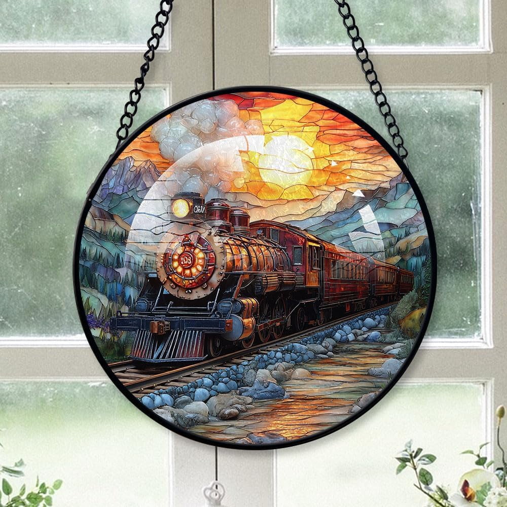 Customized Train Stained Glass, Train Glass Panel Sun Catchers Pretty ...