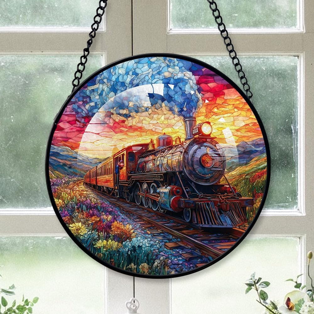 Customized Train Stained Glass, Train Glass Panel Sun Catchers Pretty ...
