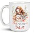 thumbnail image 1 of Customized Travel Mug Choose Name, Personalized Meaningful Christian Coffee Cups, Christian Easter Day Decorative Mugs, Custom Jesus Is Hugging Rabbit Design On Tea Cup With Floral, 1 of 10