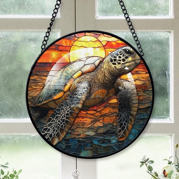 Customized Turtle Stained Glass Window Hangings, Turtle Colorful Glass Panel Pretty Gifts, Turtle Decoration for Home Garden Christmas hBjS6F
