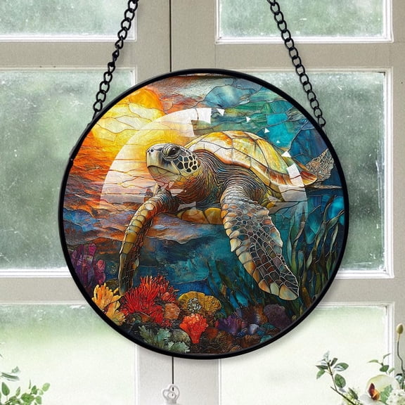 Customized Turtle Stained Glass Window Hangings, Turtle Colorful Glass Panel Pretty Gifts, Turtle Decoration for Home Garden Christmas o2qeG1