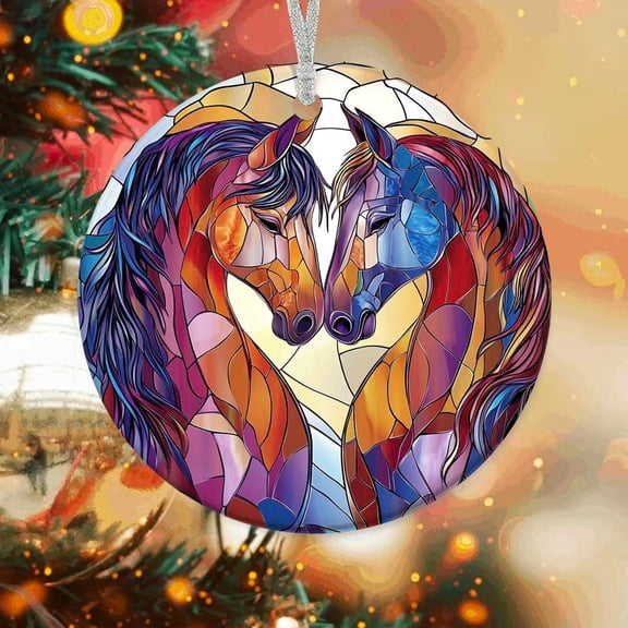 Customized Two Horses Ornaments 2025, Two Horses for Christmas 2025, Two Horses Suncatcher, Christmas Tree Ornament BUyFwa