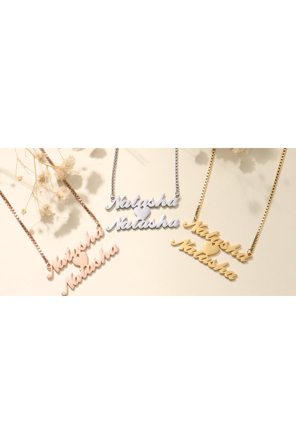 Customized Two Layers Fashion Stainless Steel Name Necklace Personalized Letter Multiple Heart Pendant Nameplate Gift