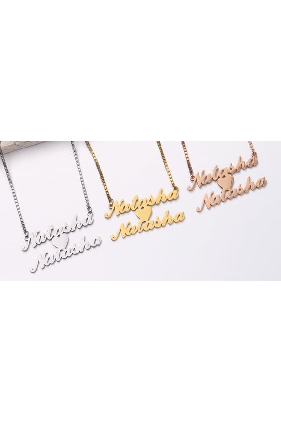 Customized Two Layers Fashion Stainless Steel Name Necklace Personalized Letter Multiple Heart Pendant Nameplate Gift