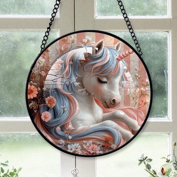 Customized Unicorn Stained Glass Window Hangings, Unicorn Colorful Glass Panel Pretty Gifts, Unicorn Decoration for Home Garden Christmas IqYpp8 (Unicorn 2)