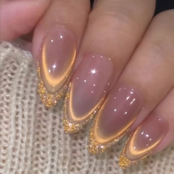 Customized Wearing Nail Customized Cat's Eye Yellow Medium and Long Simple Fake Nail Patch Nail Art Wearable Nail Patch