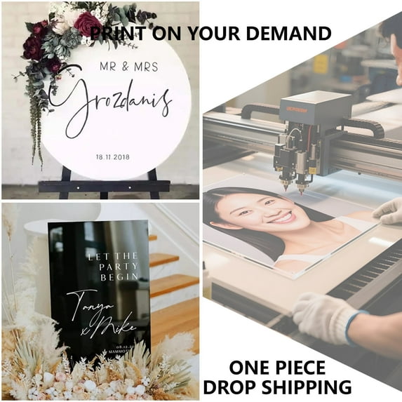 Customized Wedding Party Welcome Sign Frosted Backing Photo UV Print Round Dia32"