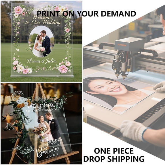 Customized Wedding Party Welcome Sign Glossy Clear Backing Photo UV Print 20*32"
