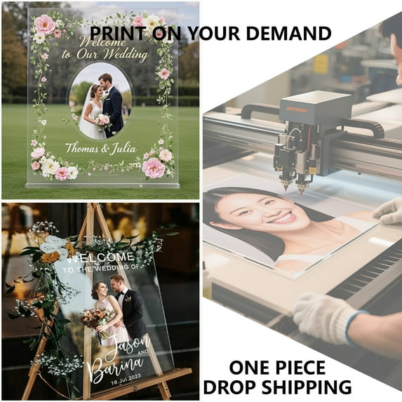 Customized Wedding Party Welcome Sign Glossy Clear Backing Photo UV Print Round24"