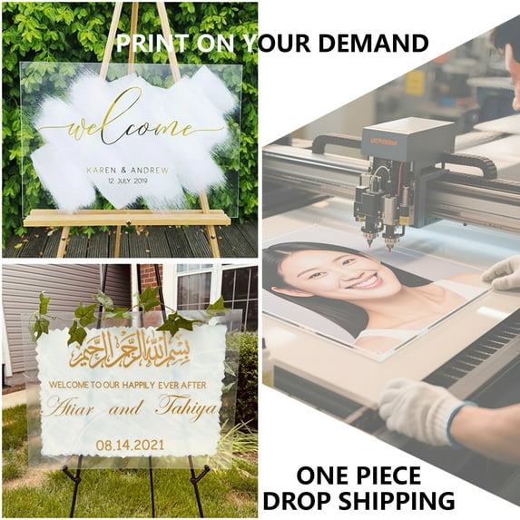 Customized Wedding Party Welcome Sign Glossy Paint Backing Text UV Print 16"*24"