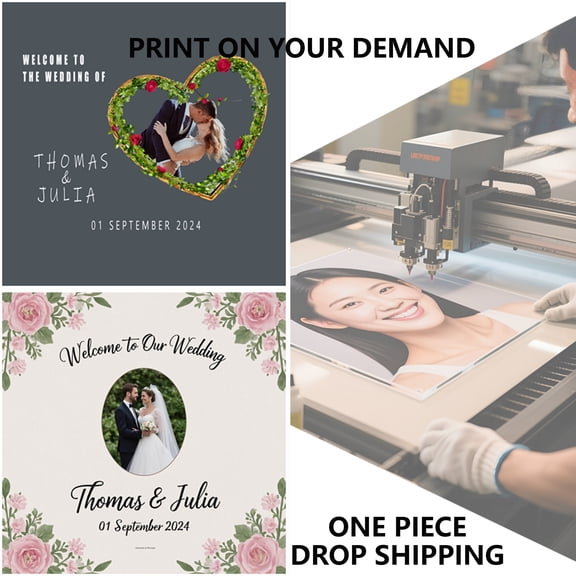 Customized Wedding Party Welcome Sign Solid Color Backing Photo UV Print 12"*16"
